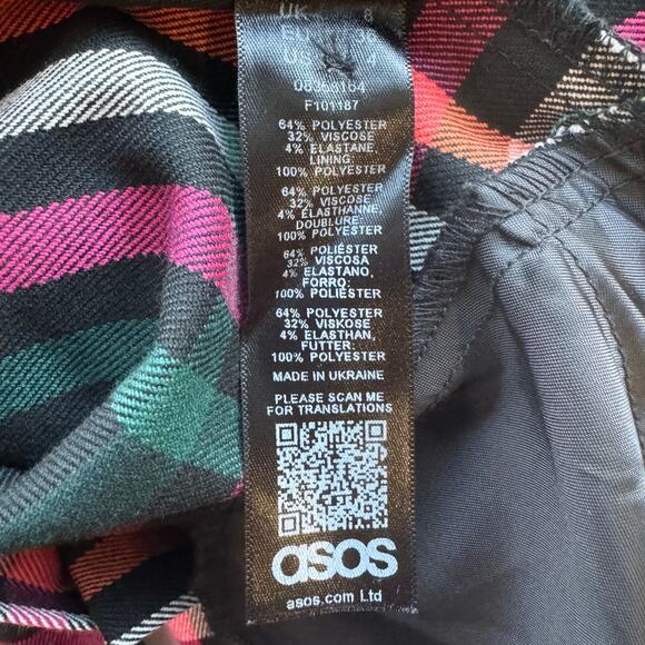 ASOS plaid tapered trousers high rise fall winter check pants size 4 preppy - Picture 8 of 9